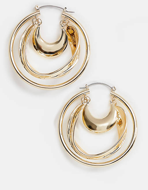 ASOS DESIGN hoop earrings in chunky triple row design in gold tone