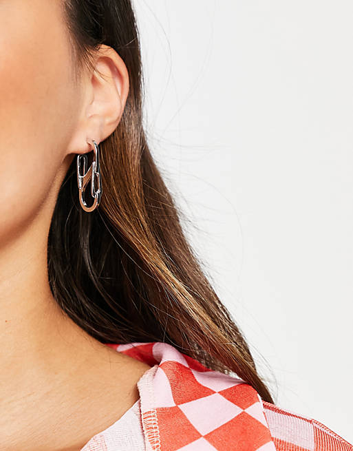 ASOS DESIGN hoop earrings in clip design in silver tone