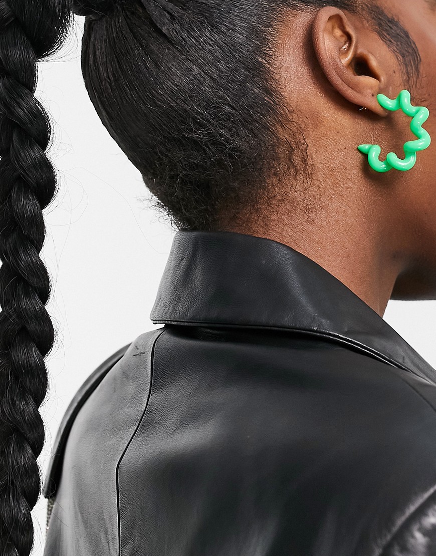 ASOS DESIGN hoop earrings in coil twist green plastic