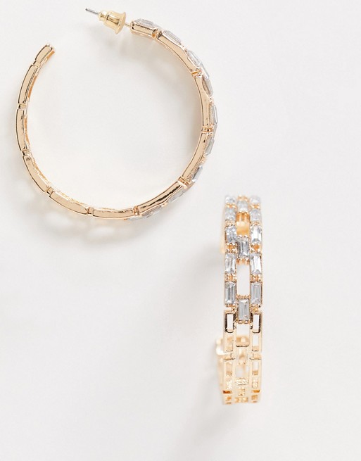 ASOS DESIGN hoop earrings in crystal link design in gold tone
