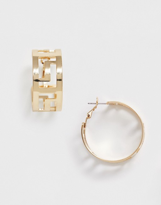 ASOS DESIGN hoop earrings in cut out design in gold tone