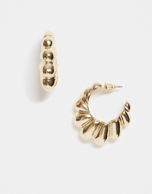 ASOS DESIGN hoop earrings in domed design in gold tone