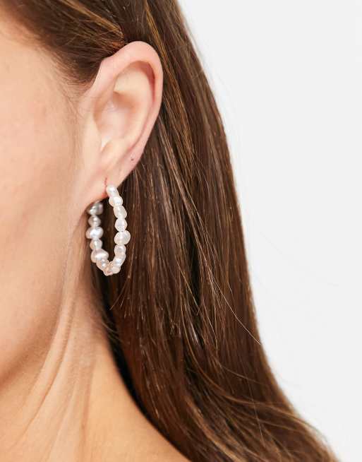 Faux pearl on sale hoop earrings