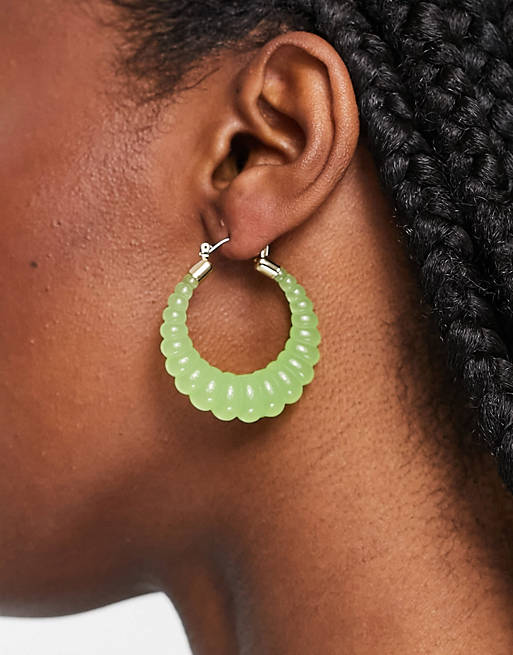ASOS DESIGN hoop earrings in green resin