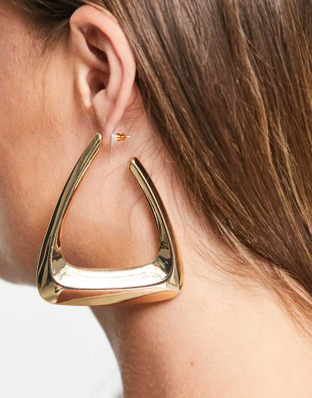 ASOS DESIGN hoop earrings in large bevelled triangle design in gold tone