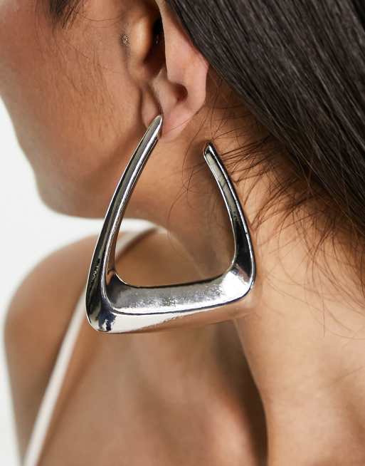 Silver triangle hoop deals earrings