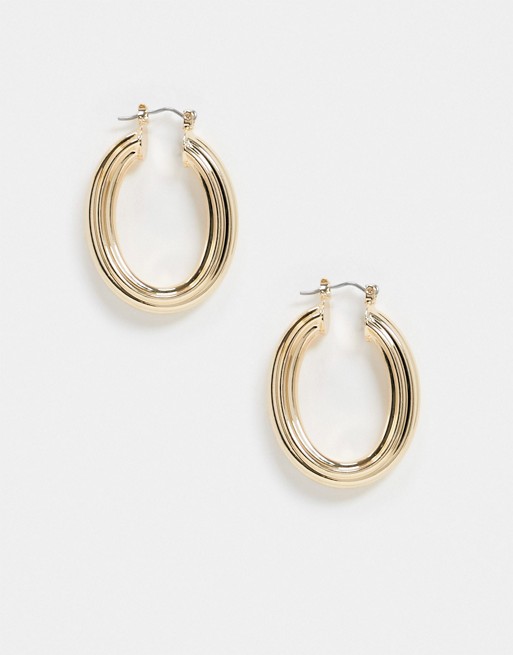 ASOS DESIGN hoop earrings in oval shape in gold tone