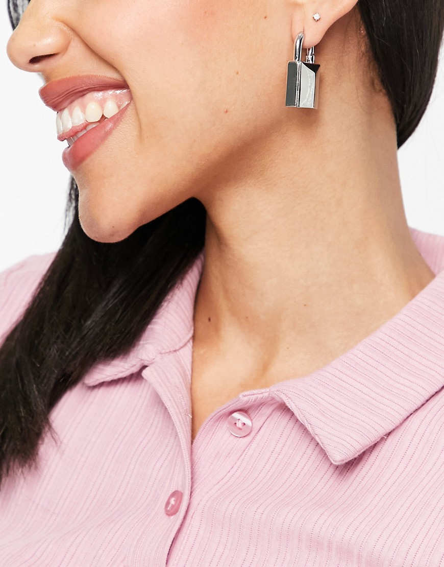ASOS DESIGN hoop earrings in padlock design in silver tone