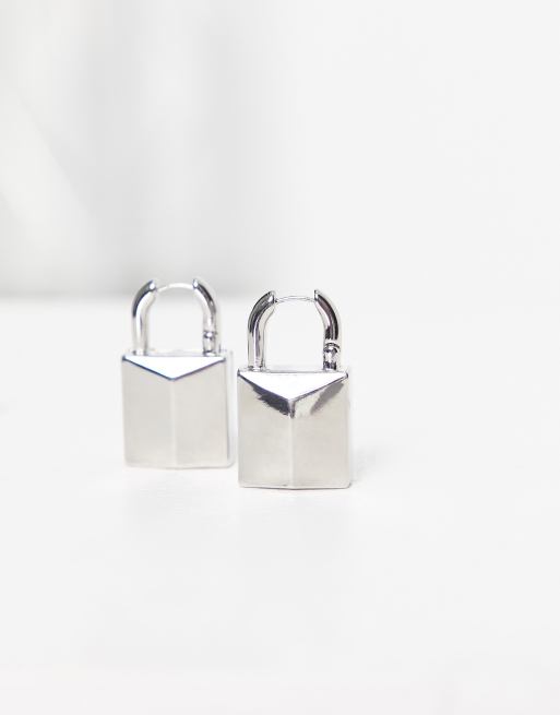 ASOS DESIGN hoop earrings in padlock design in silver tone