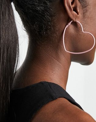 ASOS DESIGN hoop earrings in pink heart design-Gold