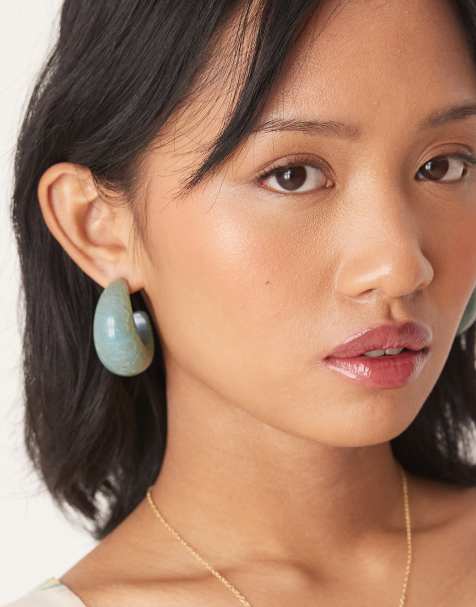 ASOS DESIGN hoop earrings in sage green - view 1