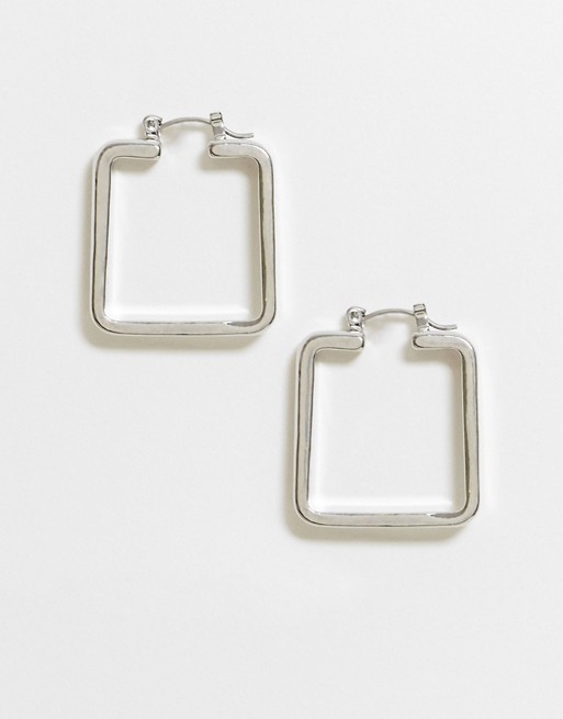 ASOS DESIGN hoop earrings in sleek square in silver tone