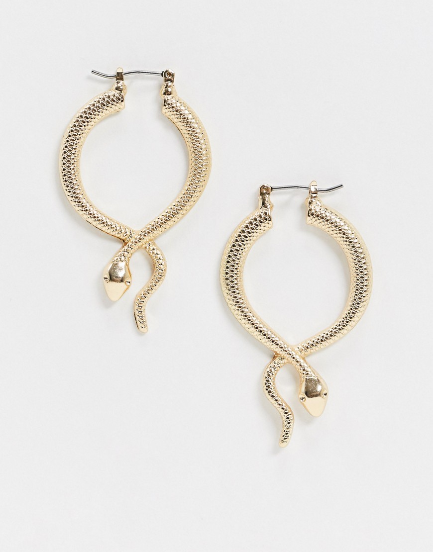 ASOS DESIGN hoop earrings in snake design in gold tone