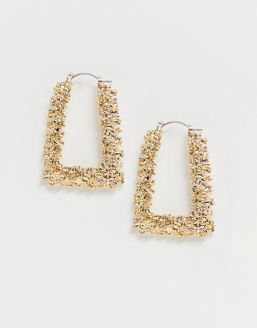 ASOS DESIGN hoop earrings in square shape in gold tone
