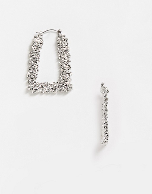 ASOS DESIGN hoop earrings in square shape in silver tone