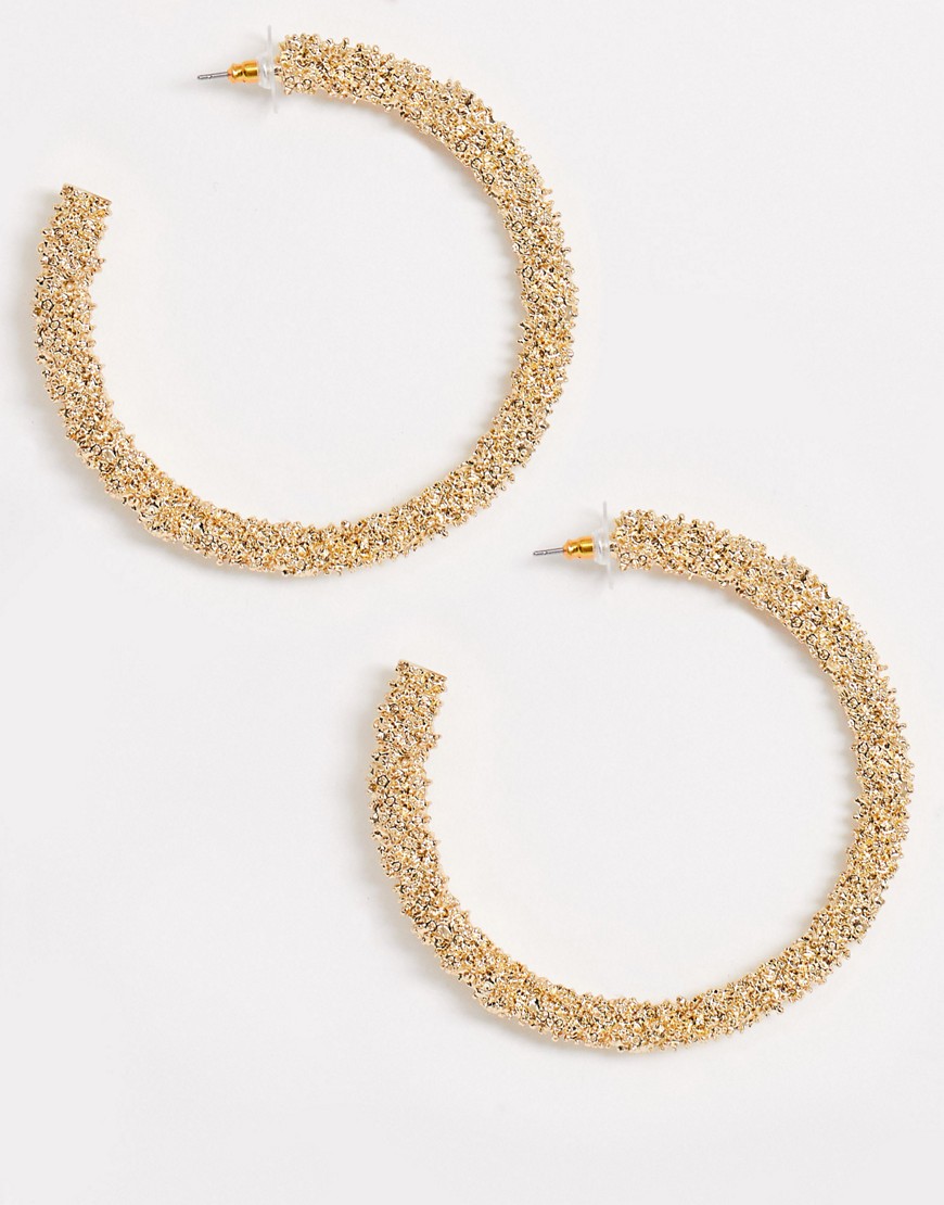 ASOS DESIGN hoop earrings in texture in gold tone