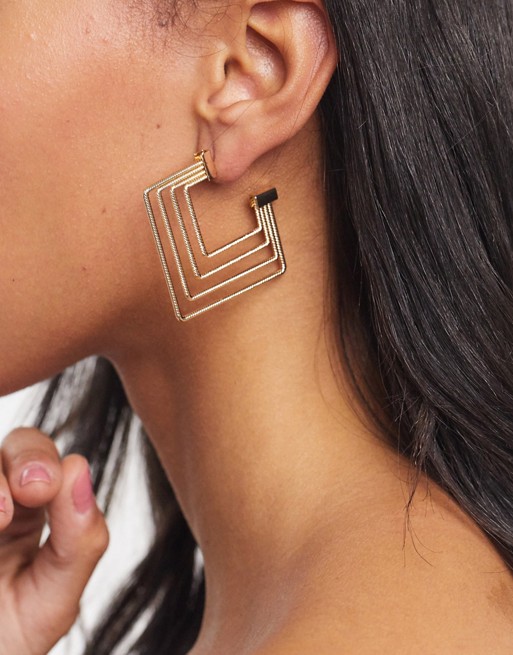 ASOS DESIGN hoop earrings in texture square design in gold tone