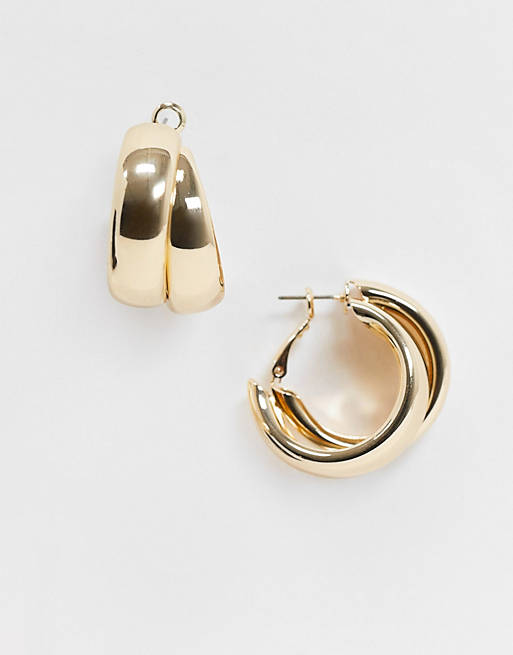 ASOS DESIGN hoop earrings in thick cross design gold tone