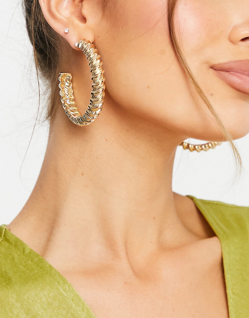 ASOS DESIGN hoop earrings in thick texture twist design in gold tone