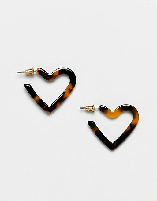 ASOS DESIGN hoop earrings in tortoiseshell heart design