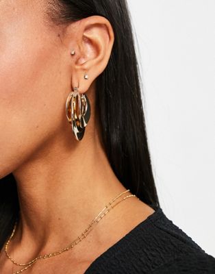 ASOS DESIGN hoop earrings in triple row hammered design in gold tone