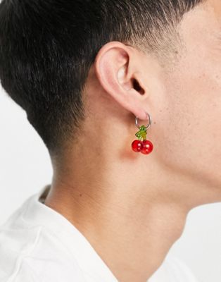 ASOS DESIGN hoop earrings with 90s inspired cherry detail in silver tone