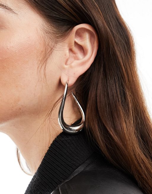 ASOS DESIGN hoop earrings with abstract twist design in silver