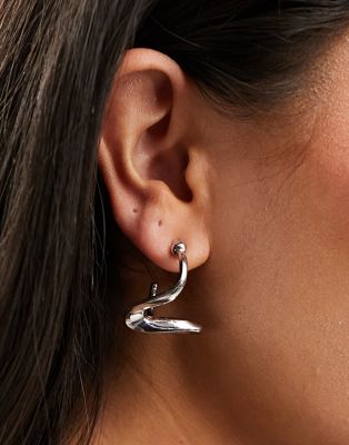 ASOS DESIGN hoop earrings with abstract wave design in silver tone