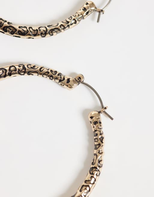 ASOS DESIGN hoop earrings with animal print details in gold tone, 4 of 4