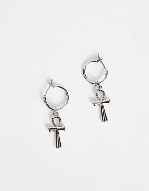 ASOS DESIGN hoop earrings with ankh in silver tone, 4 of 4