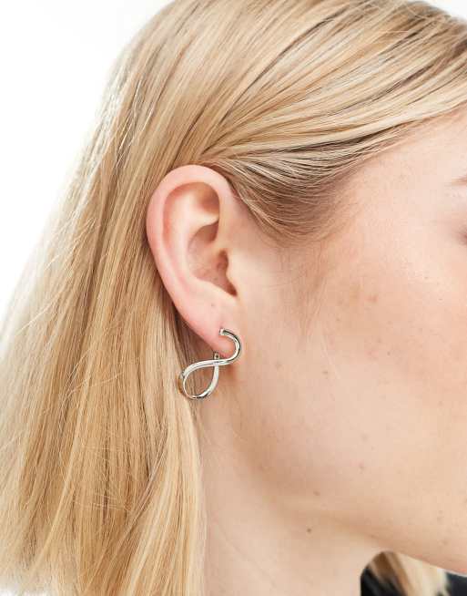 ASOS DESIGN hoop earrings with back and front clicker wiggle design in silver tone ASOS