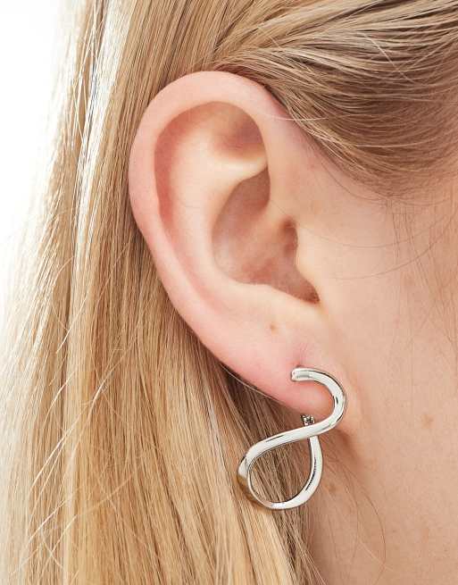 ASOS DESIGN hoop earrings with back and front clicker wiggle design in silver tone ASOS