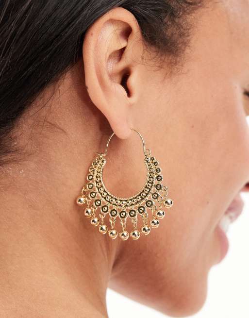  ASOS DESIGN hoop earrings with ball detail in gold tone