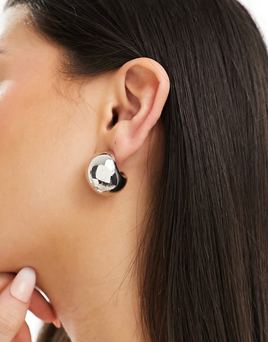 ASOS DESIGN hoop earrings with chubby detail in silver tone