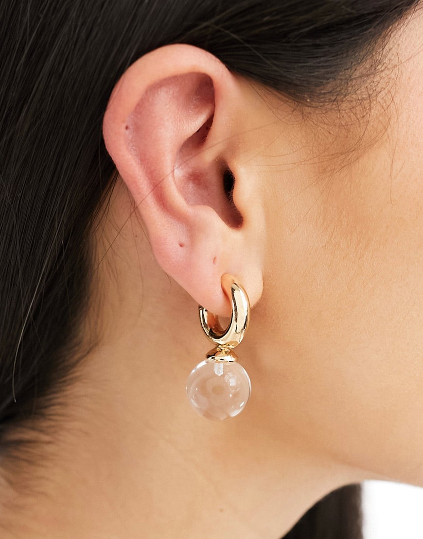 ASOS DESIGN hoop earrings with clear ball design in gold tone