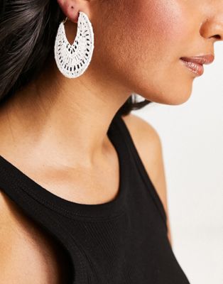 ASOS DESIGN hoop earrings with crochet design in white