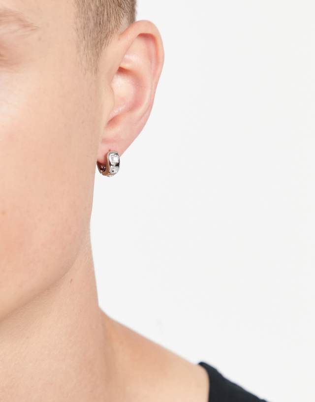 ASOS DESIGN hoop earrings with crystal inserts in silver tone