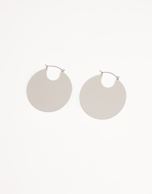 ASOS DESIGN hoop earrings with disc detailing in silver tone, 2 of 3
