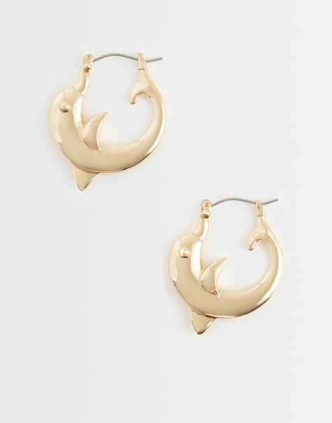 ASOS DESIGN hoop earrings with dolphin design in gold tone - view 1