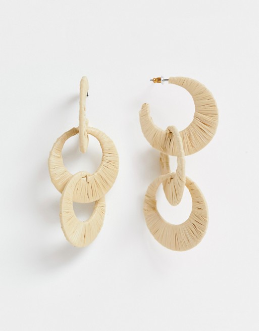 ASOS DESIGN hoop earrings with faux raffia link