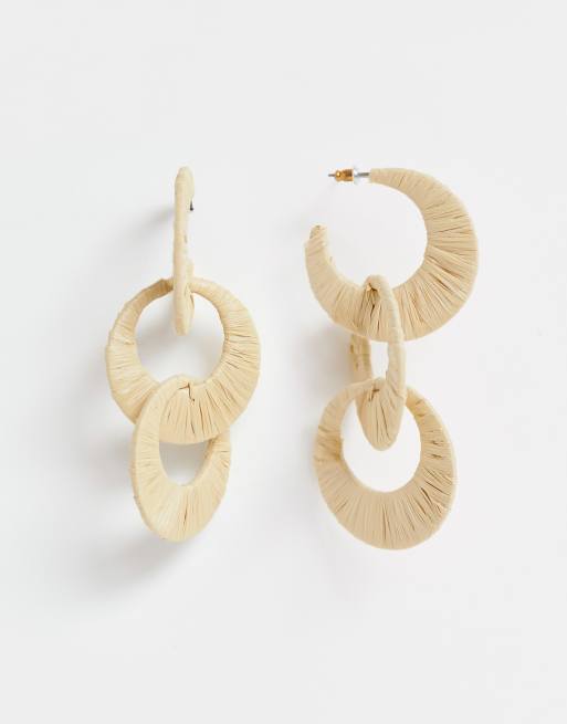 ASOS DESIGN hoop earrings with faux raffia link