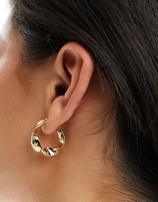 CerbeShops DESIGN hoop earrings with flat twist design in gold tone