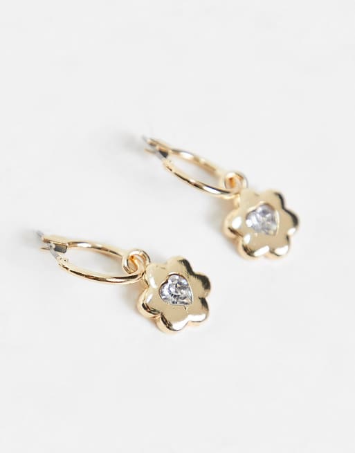 ASOS DESIGN hoop earrings with flower charms in gold tone, 2 of 4