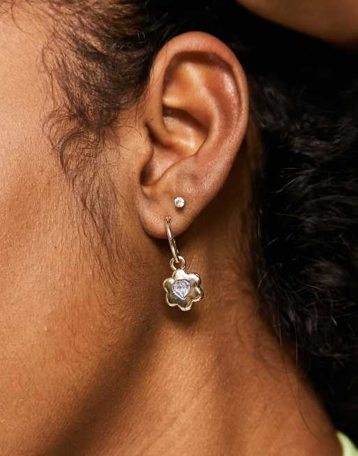 ASOS DESIGN hoop earrings with flower charms in gold tone, 4 of 4
