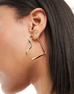 ASOS DESIGN hoop earrings with heart design in gold tone