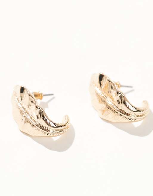 ASOS DESIGN hoop earrings with leaf detail in gold tone, 3 of 3