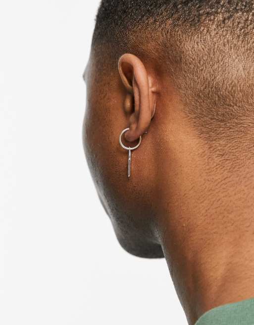 ASOS DESIGN hoop earrings with lightning bolt charm in silver tone