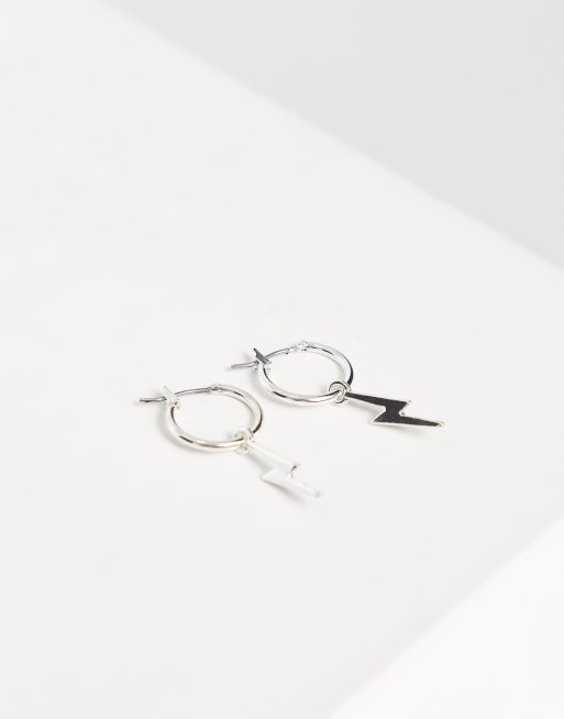 ASOS DESIGN hoop earrings with lightning bolt charm in silver tone