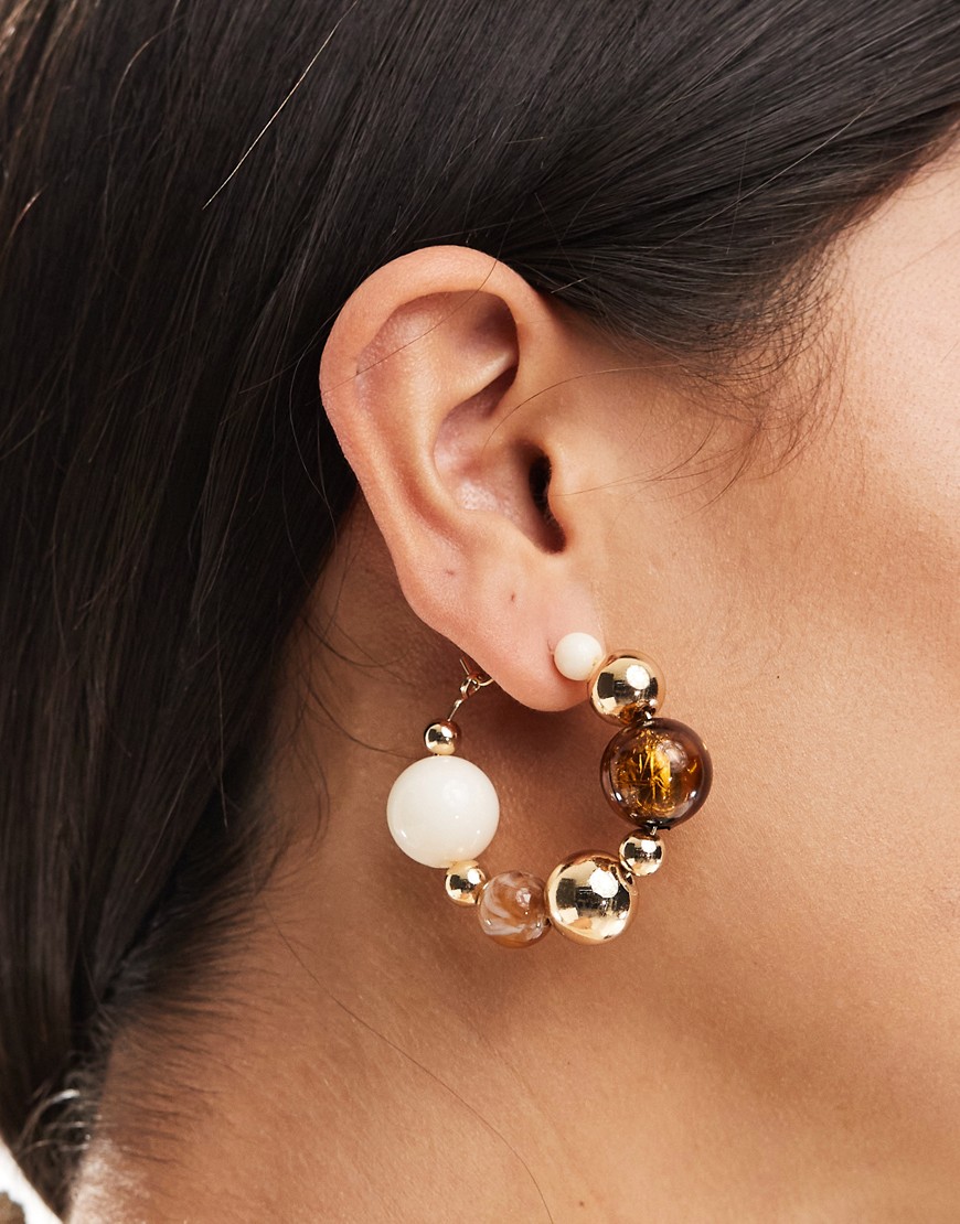 ASOS DESIGN hoop earrings with mixed bead design in gold tone
