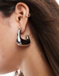 [ASOS DESIGN] ASOS DESIGN hoop earrings with molten square detail in silver tone No Size Silver